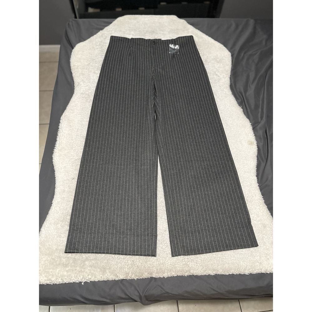 LC Lauren Conrad Wide-Leg High-Rise Wildflower Trousers 16W Long Gray Pinstripe